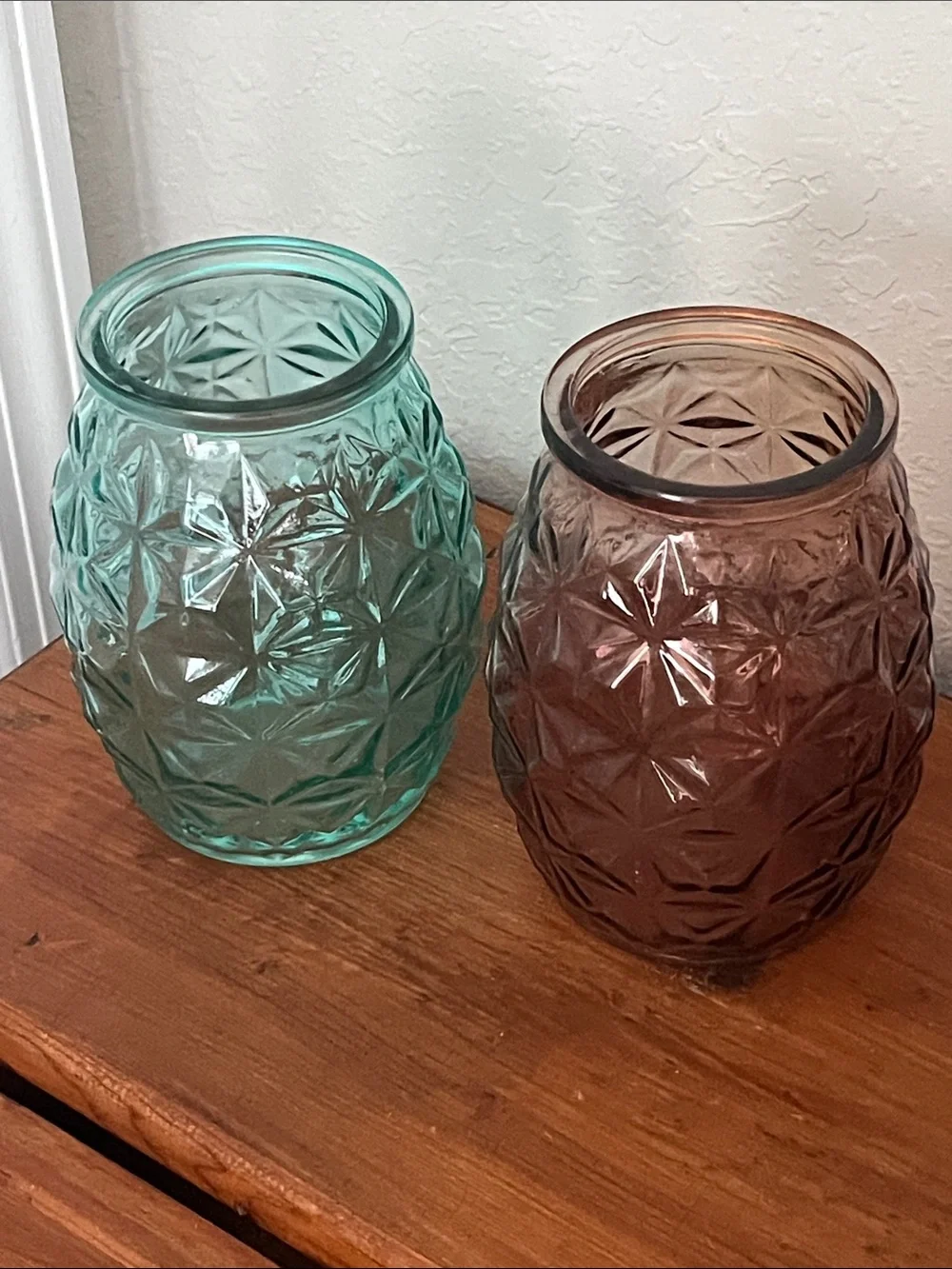 DPS Polaris Textured Glass Vases - Aqua/Smoke Brown Vintage 1960’s-70’s